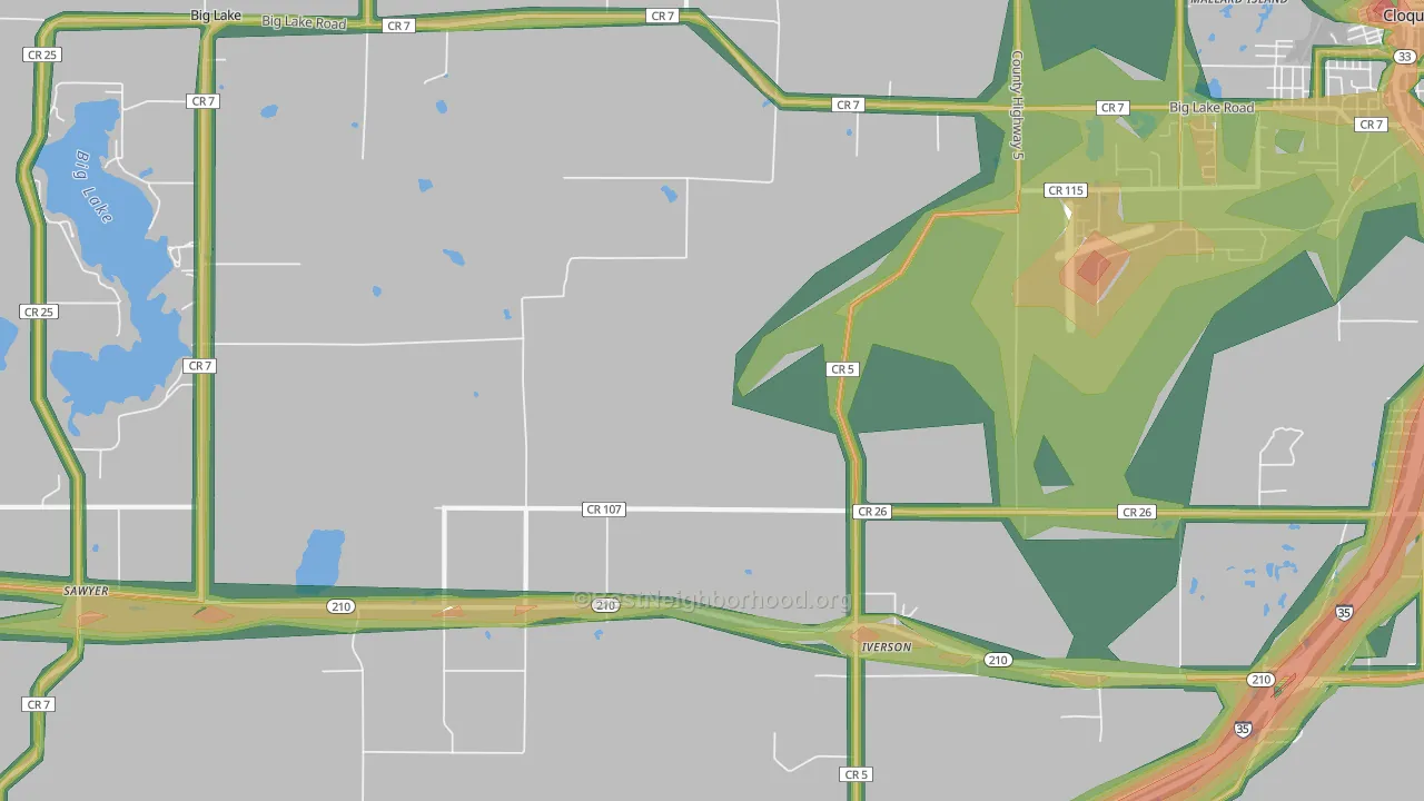 Iverson, MN Map of Noise Levels in Iverson