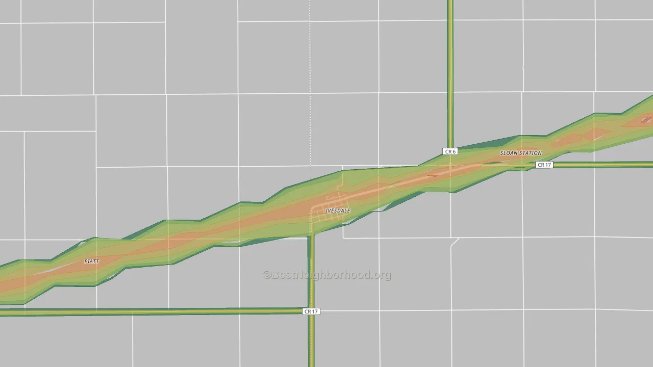 Ivesdale, IL Map of Noise Levels in Ivesdale
