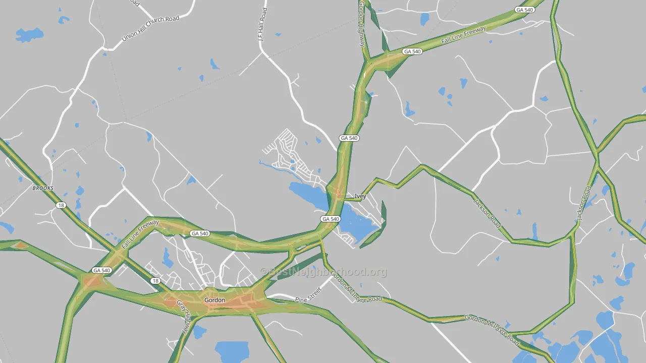 Ivey, GA Map of Noise Levels in Ivey