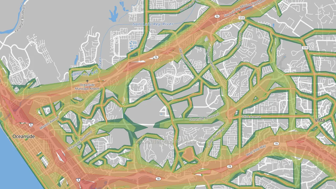 Ivey Ranch-Rancho del Oro, Oceanside, CA Map of Noise Levels in Ivey Ranch-Rancho del Oro