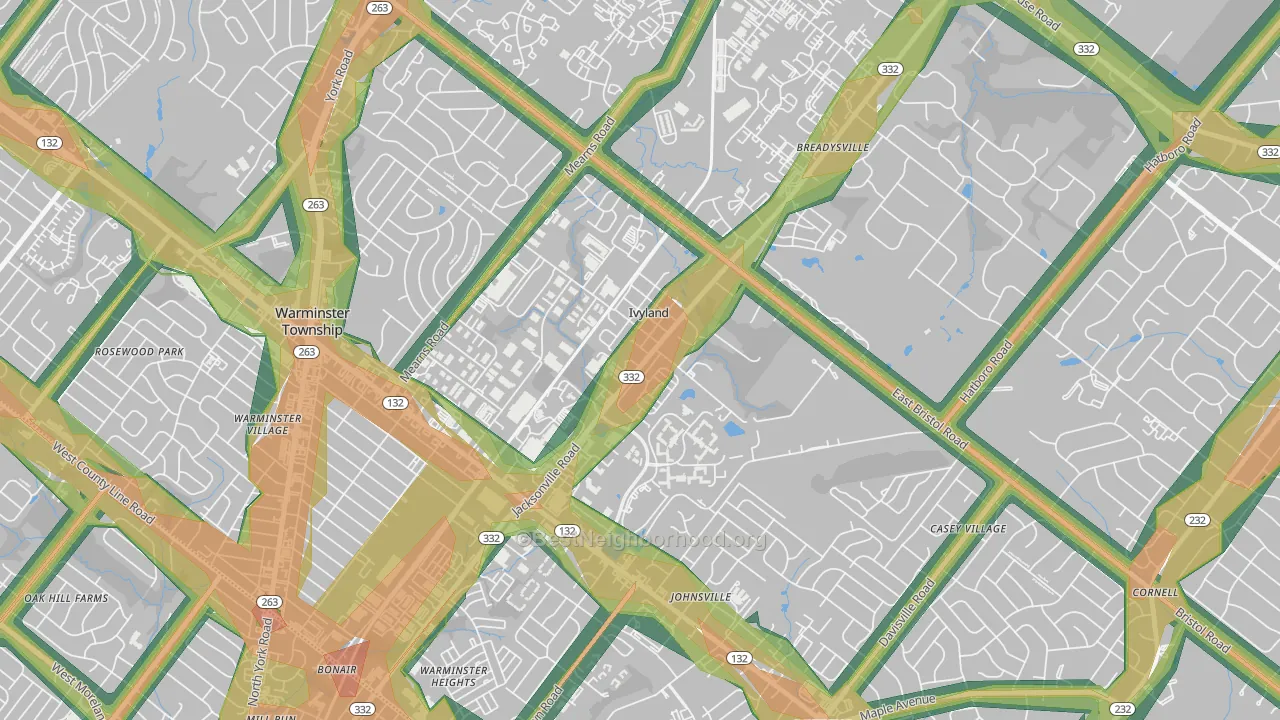 Ivyland, PA Map of Noise Levels in Ivyland