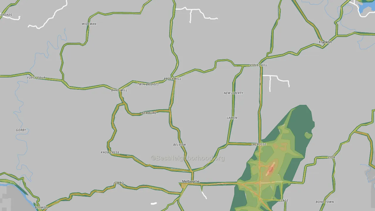 Izard County, AR Map of Noise Levels in Izard County
