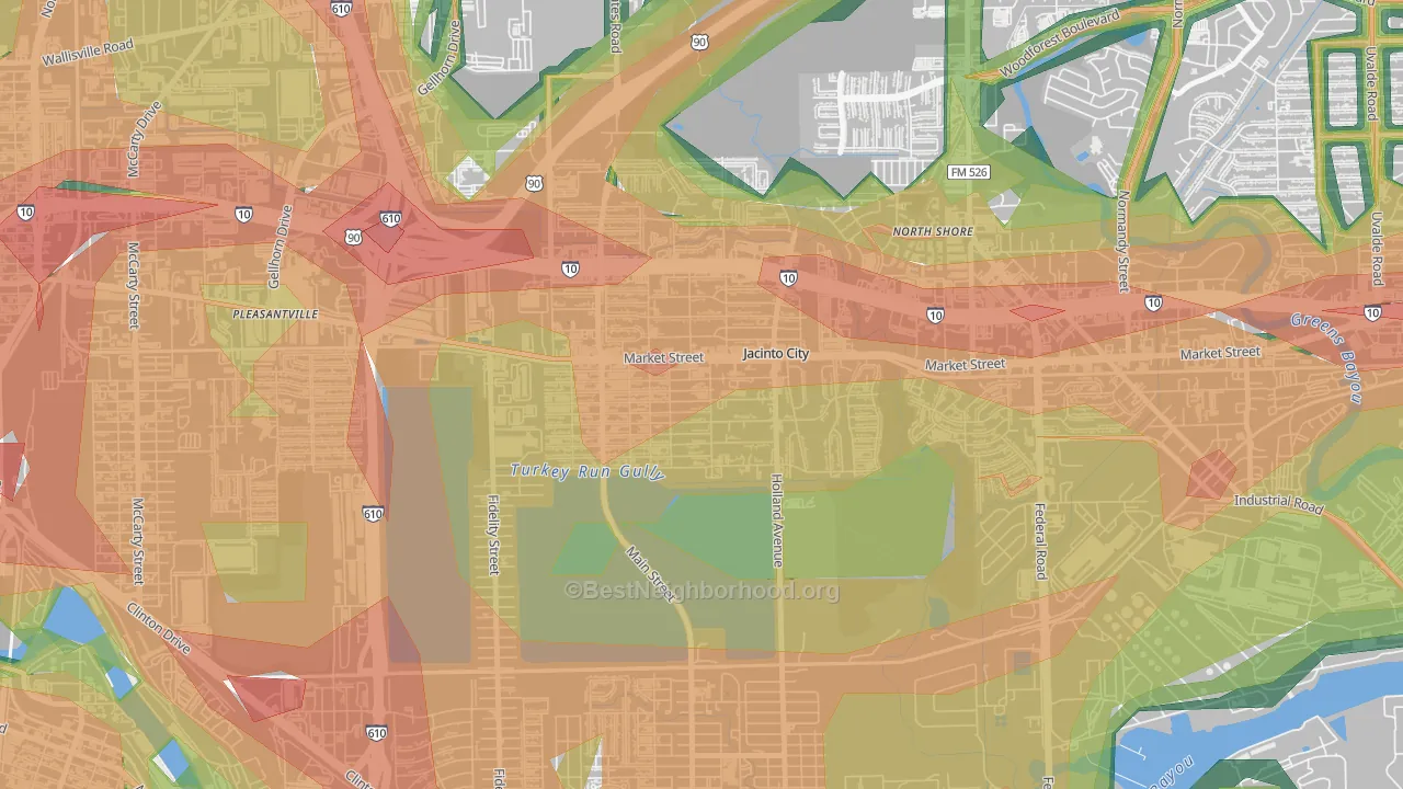 Jacinto City, TX Map of Noise Levels in Jacinto City