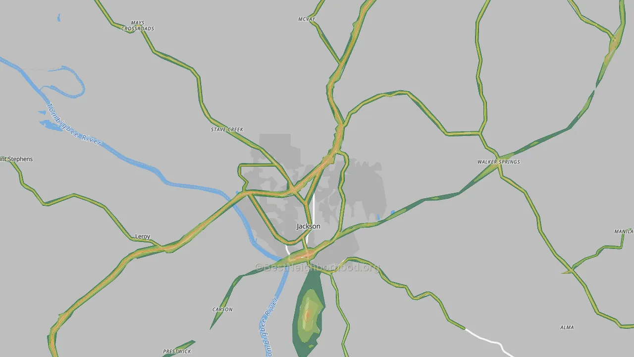 Jackson, AL Map of Noise Levels in Jackson