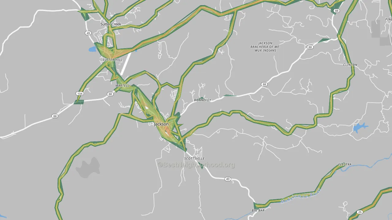 Jackson, CA Map of Noise Levels in Jackson