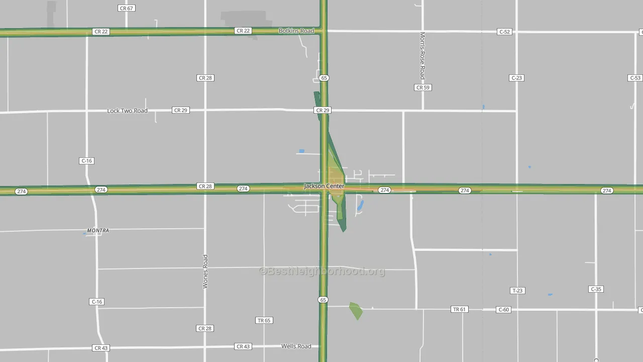 Jackson Center, OH Map of Noise Levels in Jackson Center