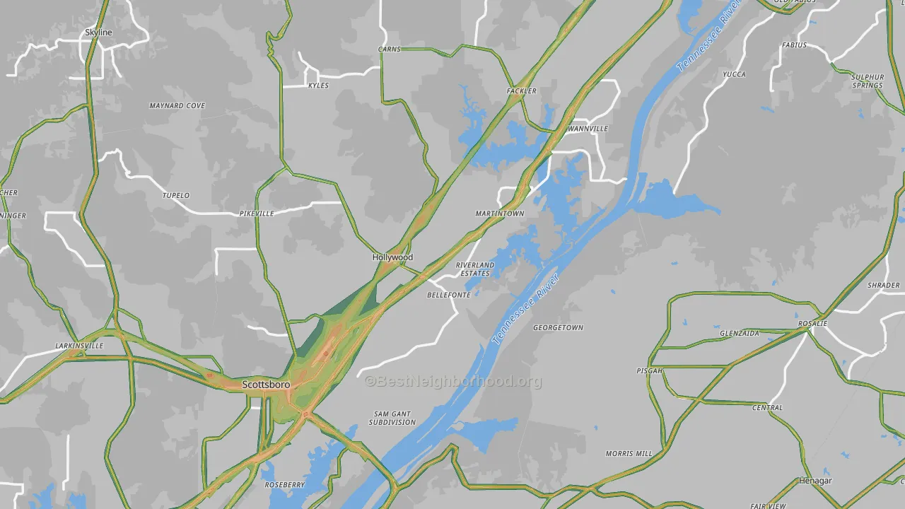 Jackson County, AL Map of Noise Levels in Jackson County