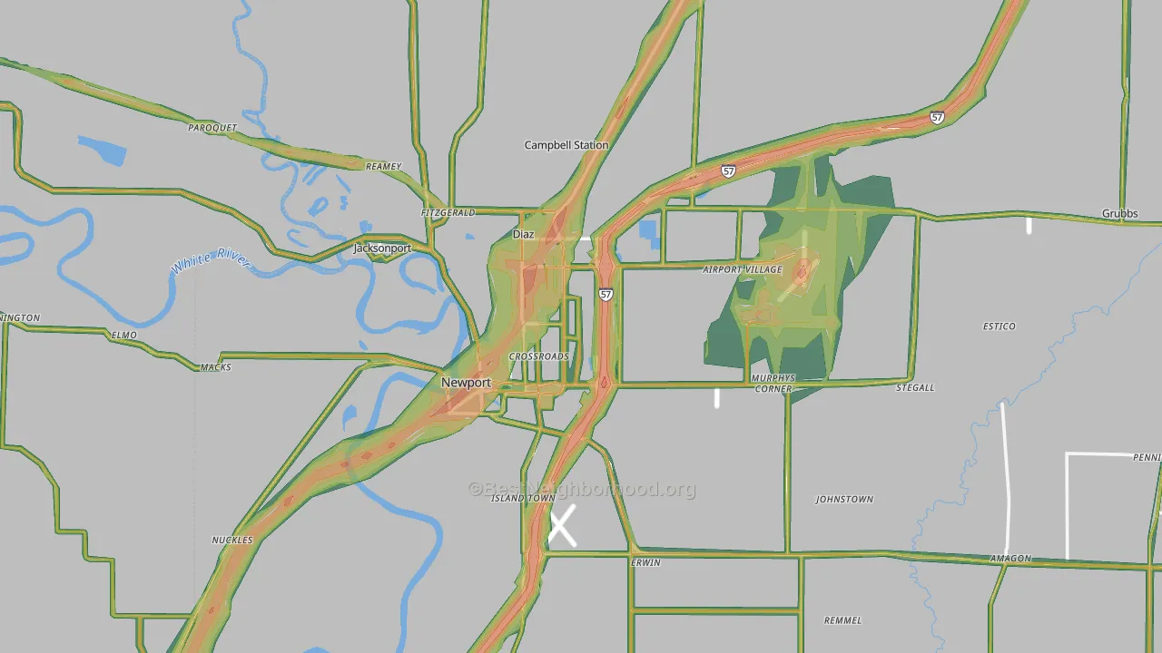 Jackson County, AR Map of Noise Levels in Jackson County