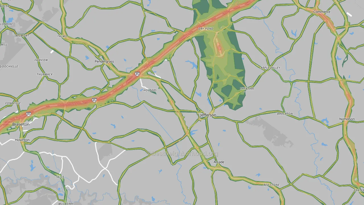 Jackson County, GA Map of Noise Levels in Jackson County