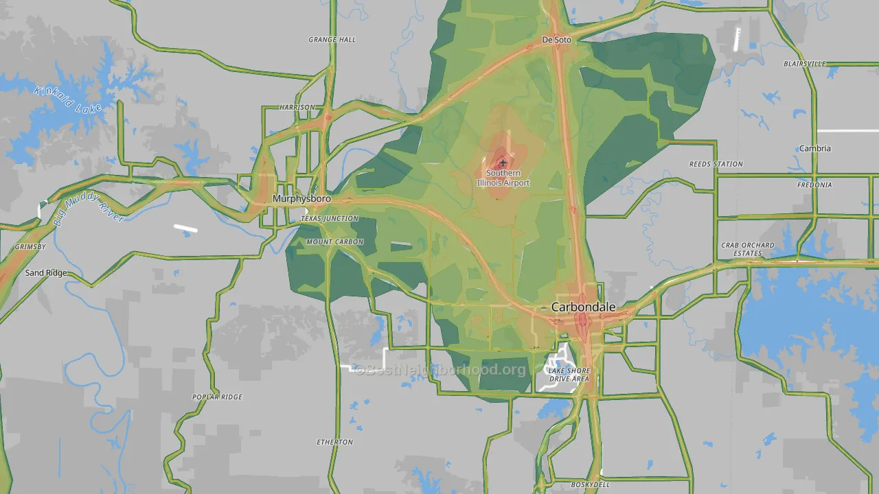 Jackson County, IL Map of Noise Levels in Jackson County