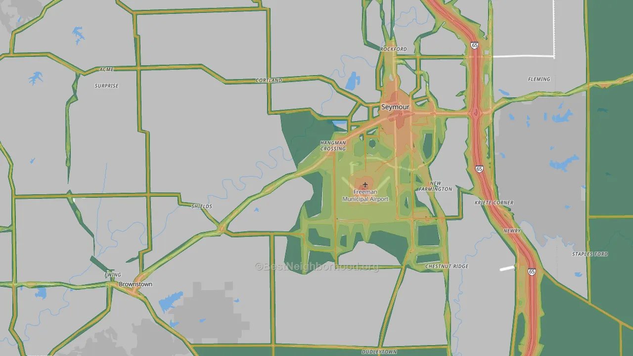 Jackson County, IN Map of Noise Levels in Jackson County
