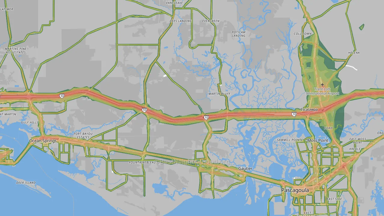 Jackson County, MS Map of Noise Levels in Jackson County