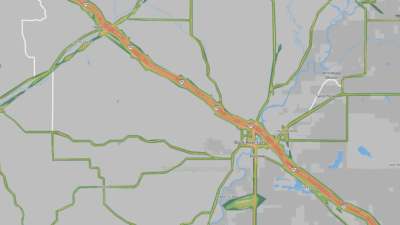 Jackson County, WI Map of Noise Levels in Jackson County