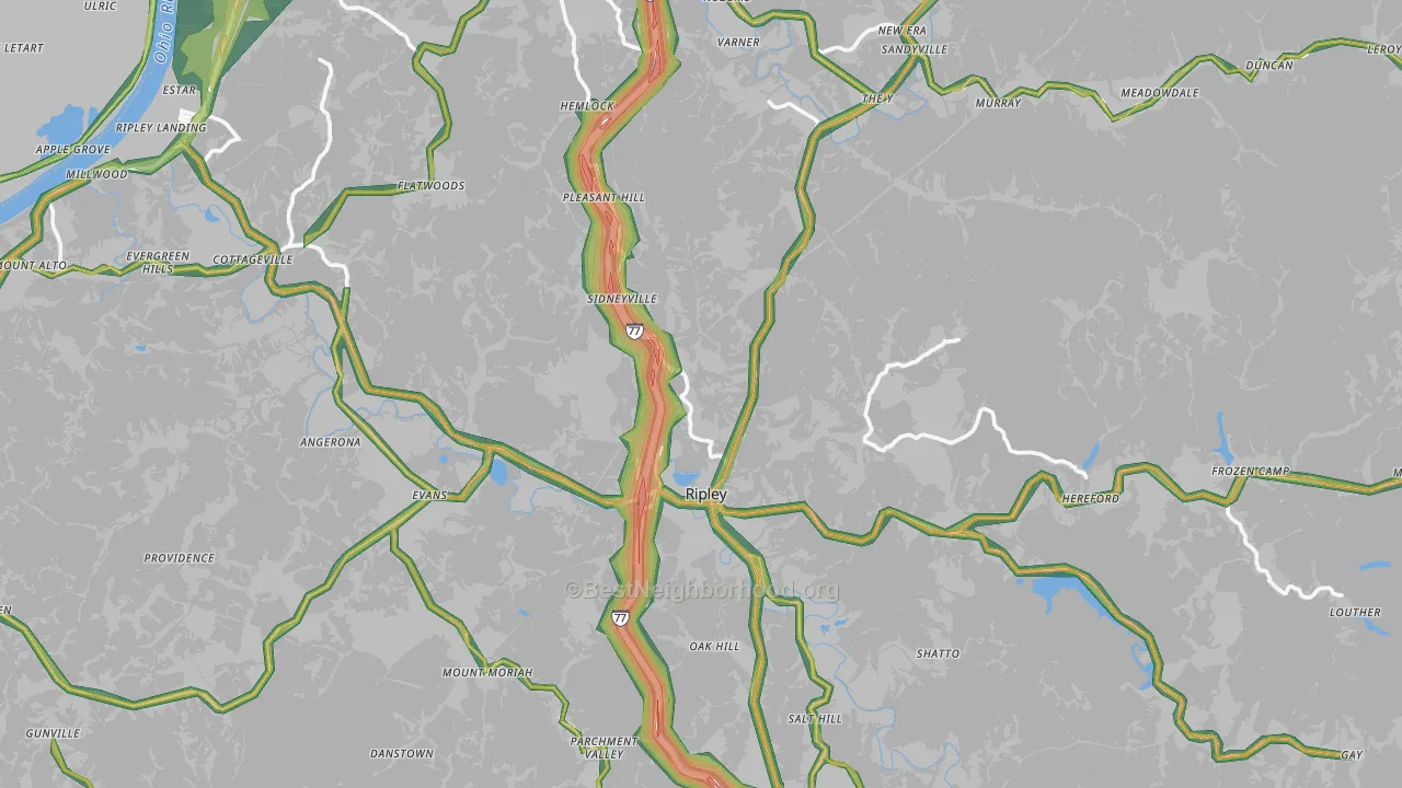 Jackson County, WV Map of Noise Levels in Jackson County