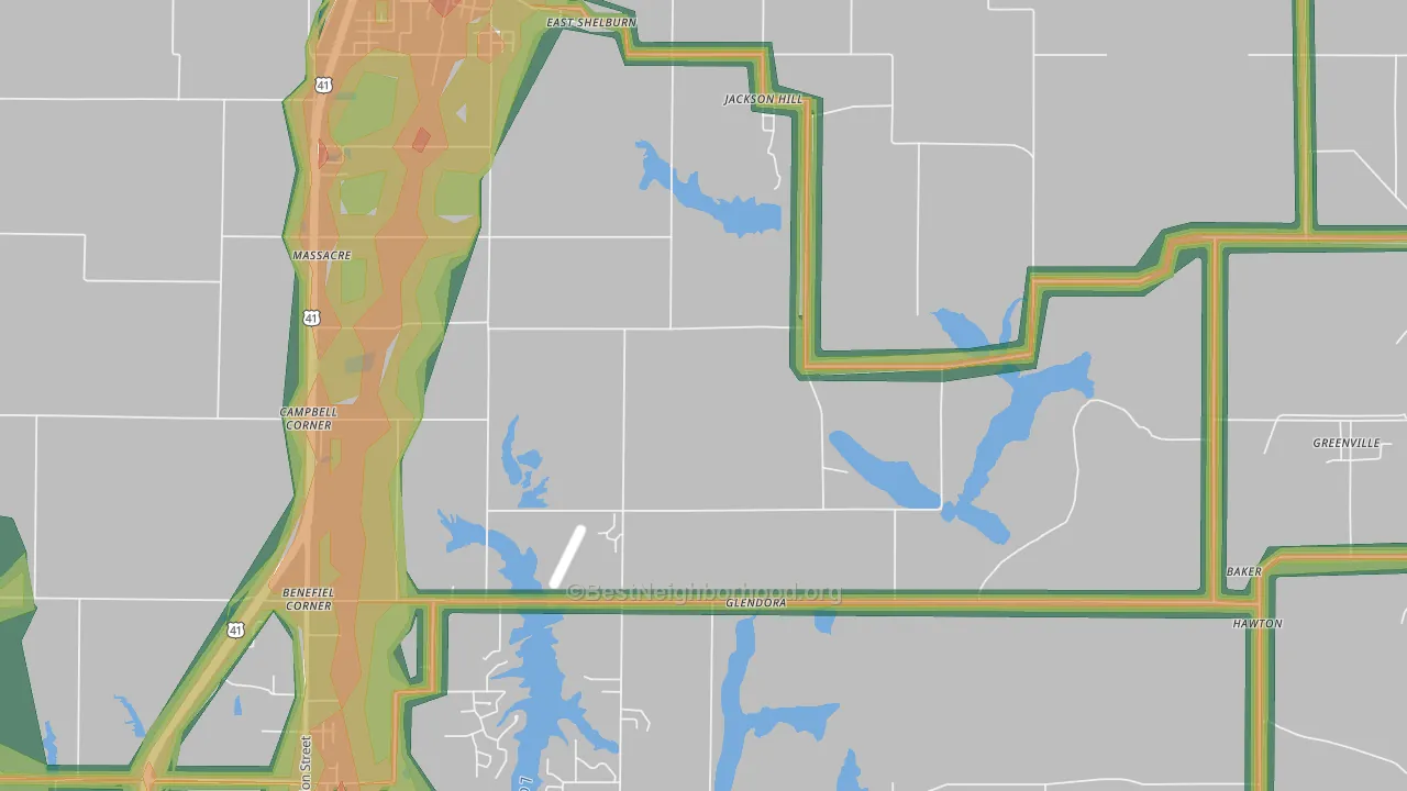 Jackson Hill, IN Map of Noise Levels in Jackson Hill