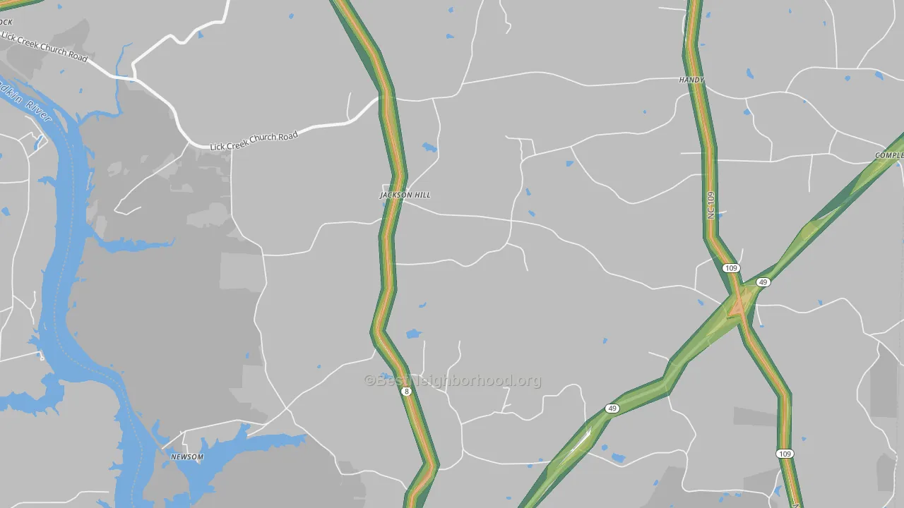 Jackson Hill, NC Map of Noise Levels in Jackson Hill