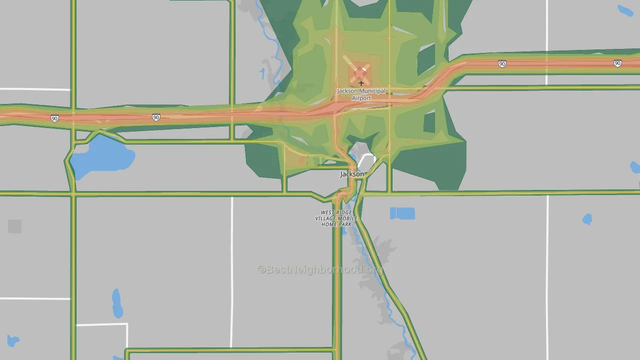 Jackson, MN Map of Noise Levels in Jackson
