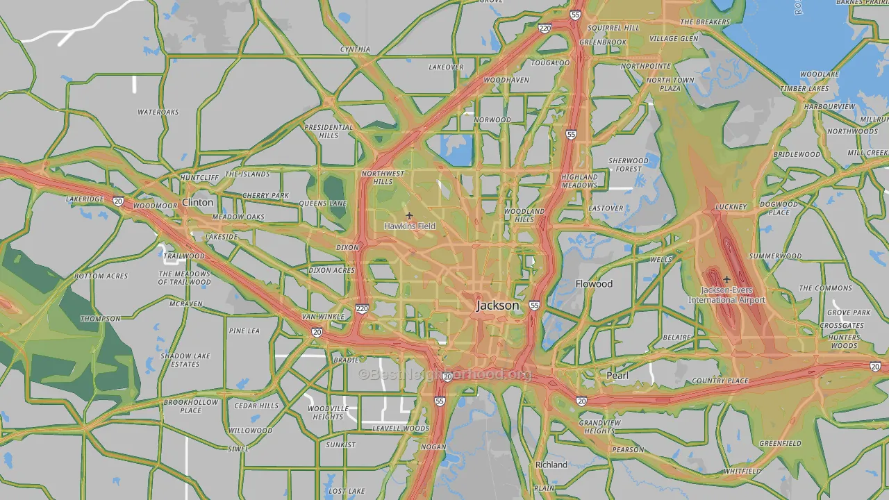Jackson, MS Map of Noise Levels in Jackson