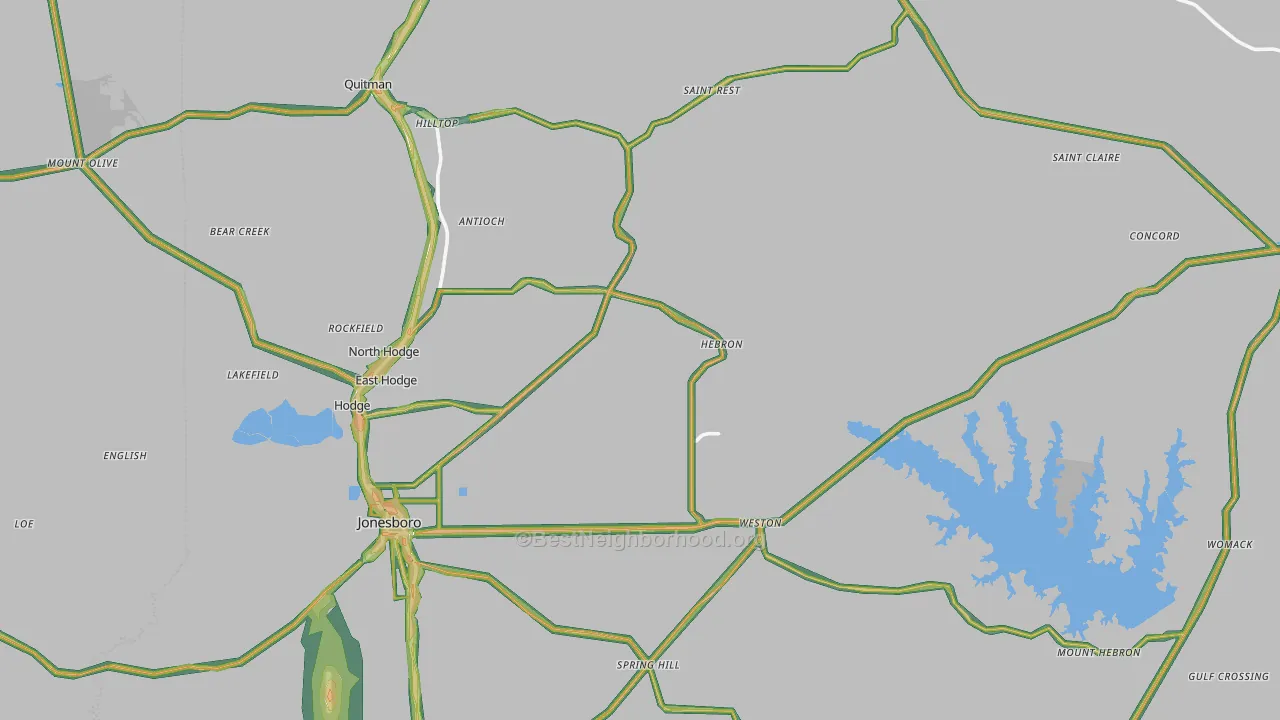 Jackson Parish, LA Map of Noise Levels in Jackson Parish