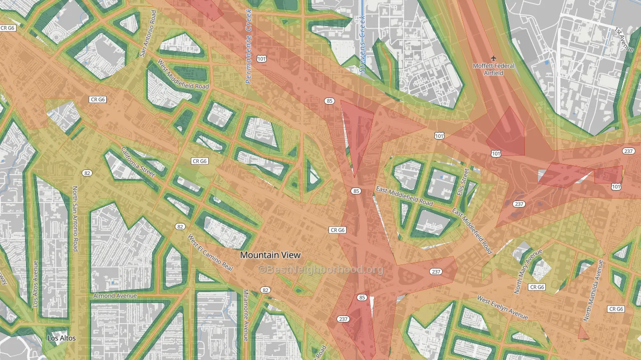 Jackson Park, Mountain View, CA Map of Noise Levels in Jackson Park