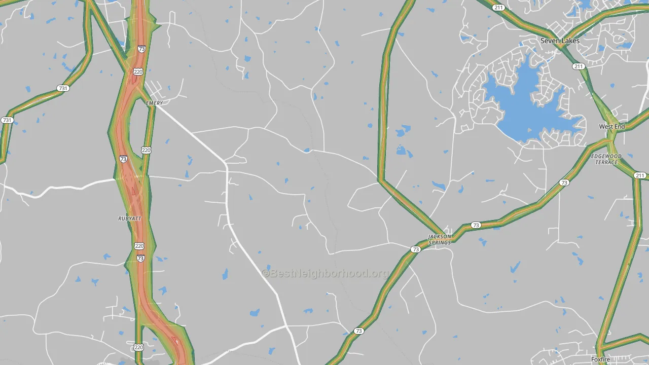 Jackson Springs, NC Map of Noise Levels in Jackson Springs