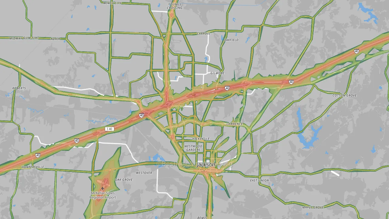 Jackson, TN Map of Noise Levels in Jackson
