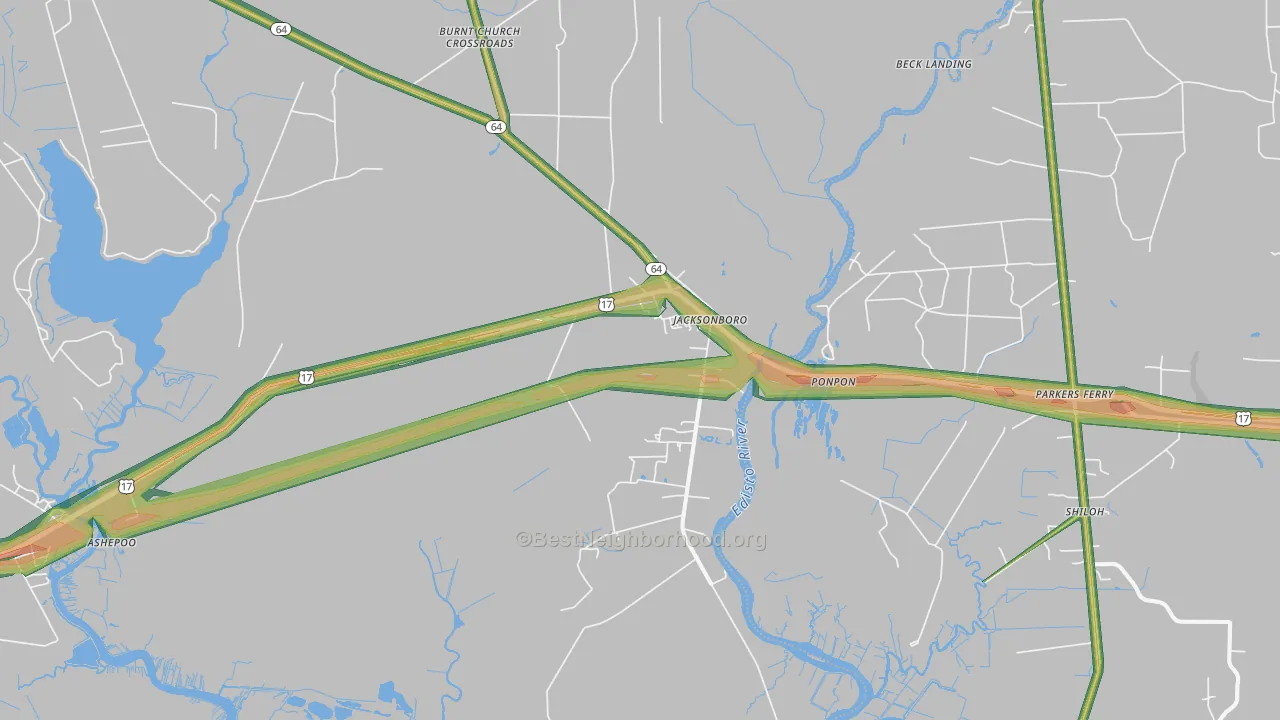 Jacksonboro, SC Map of Noise Levels in Jacksonboro