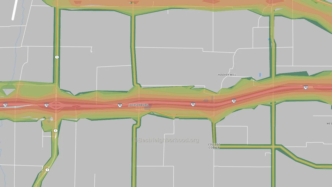 Jacksonburg, IN Map of Noise Levels in Jacksonburg