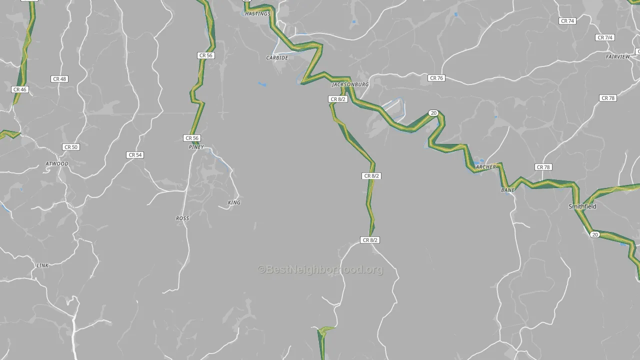 Jacksonburg, WV Map of Noise Levels in Jacksonburg