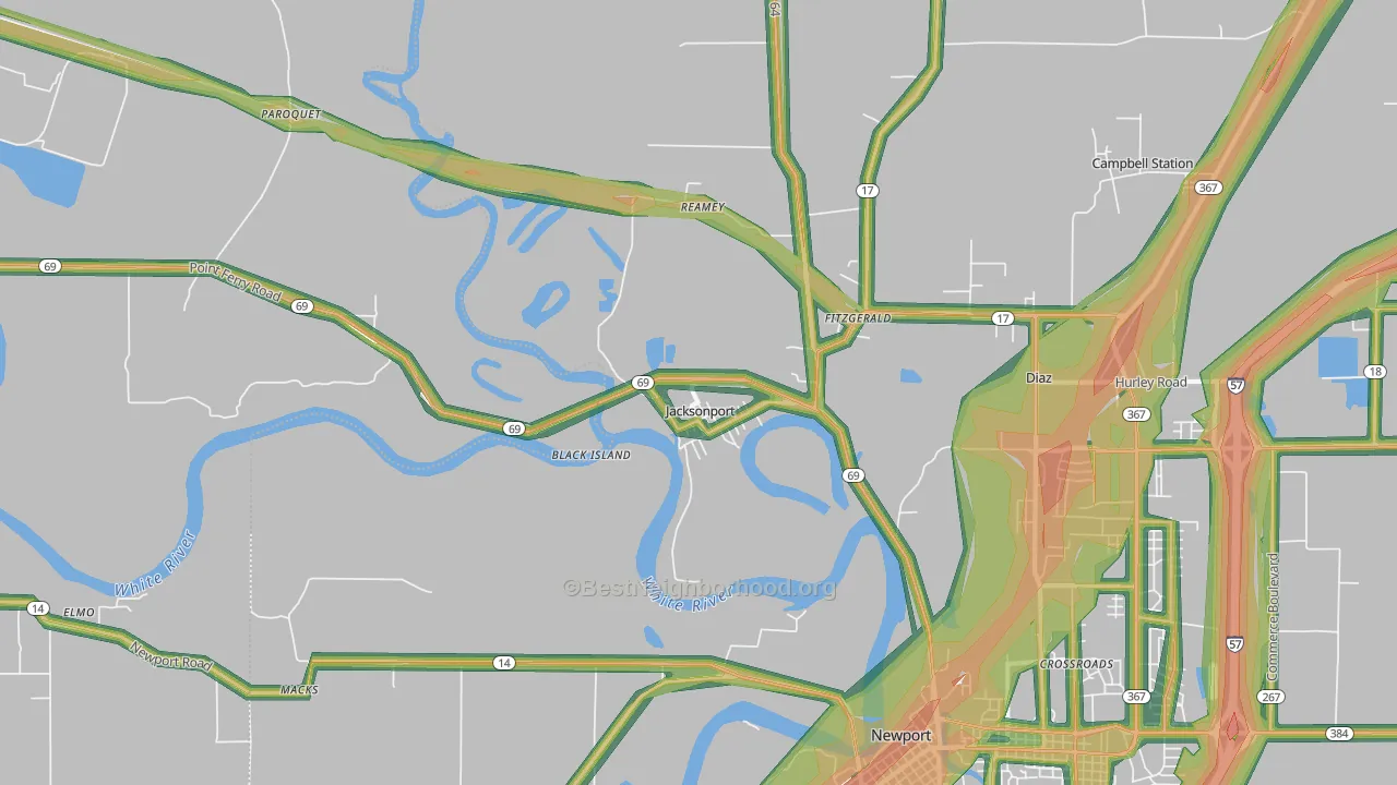 Jacksonport, AR Map of Noise Levels in Jacksonport