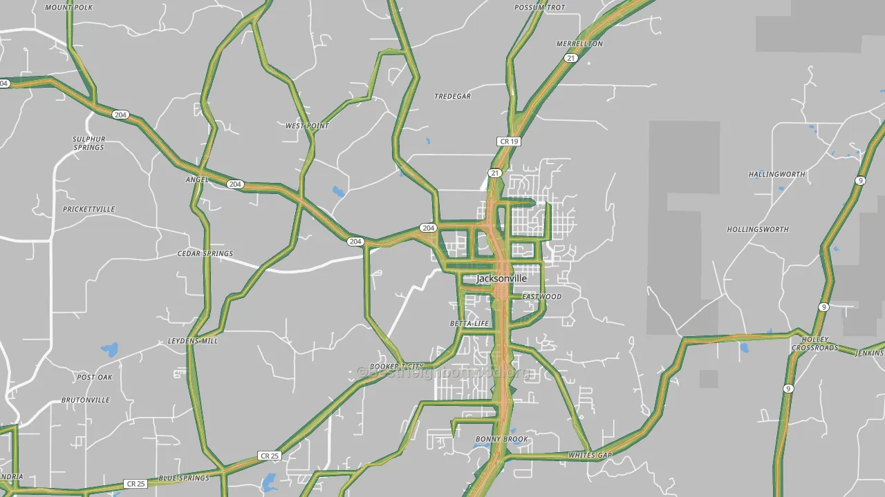 Jacksonville, AL Map of Noise Levels in Jacksonville