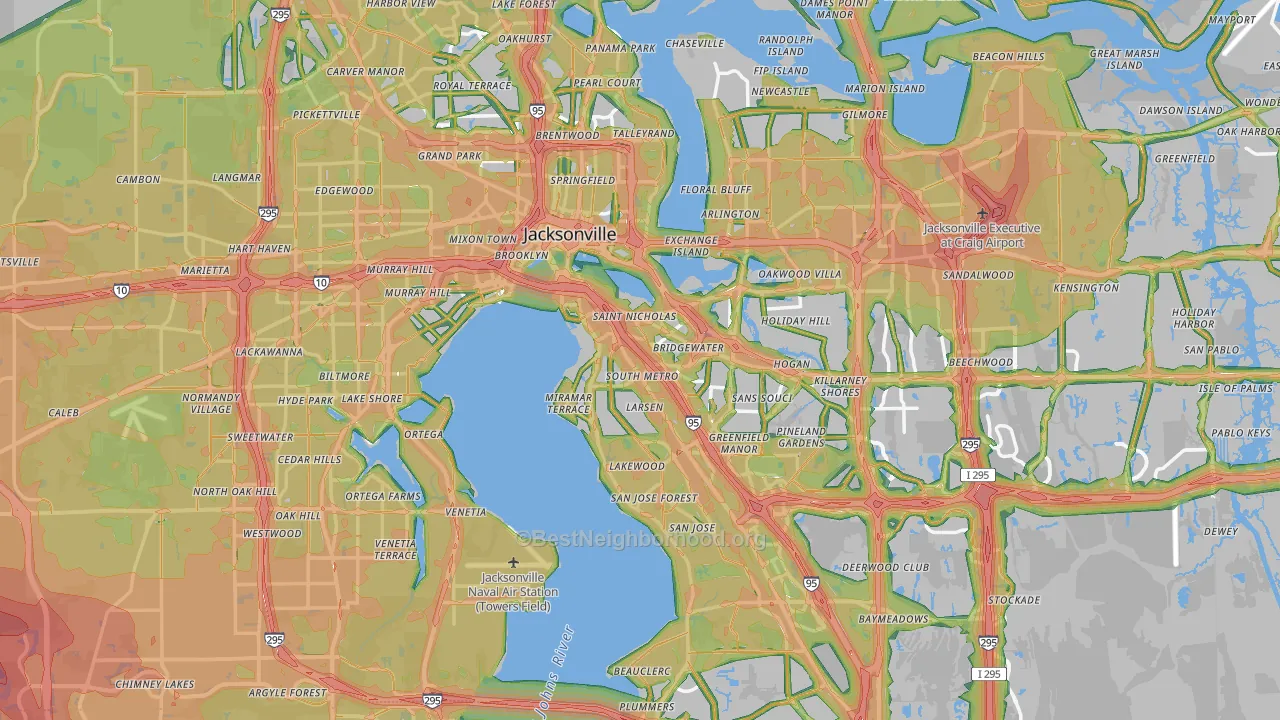 Jacksonville, FL Map of Noise Levels in Jacksonville