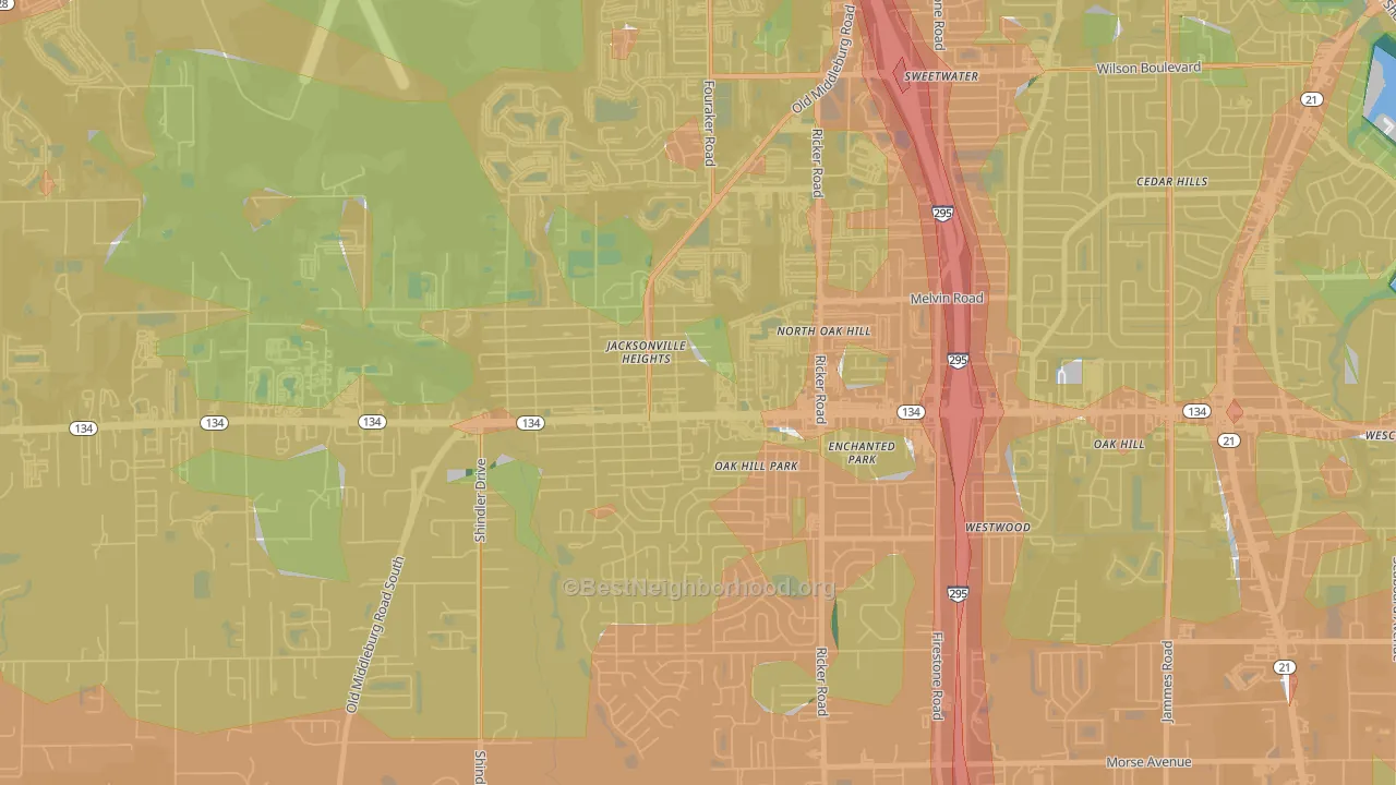 Jacksonville Heights, Jacksonville, FL Map of Noise Levels in Jacksonville Heights