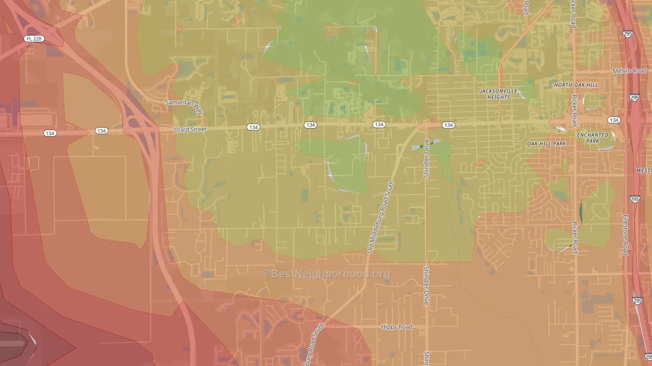 Jacksonville Heights South, Jacksonville, FL Map of Noise Levels in Jacksonville Heights South