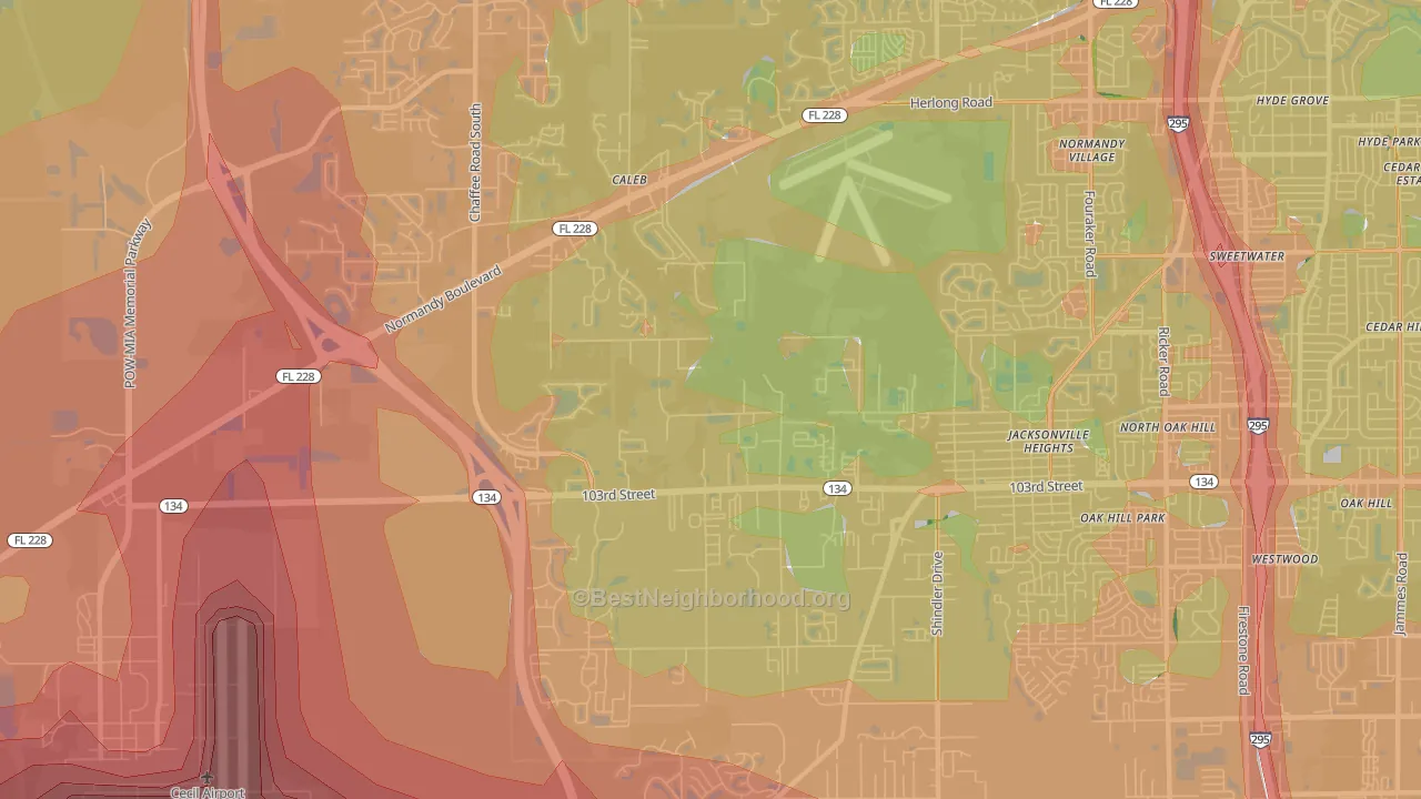 Jacksonville Heights West, Jacksonville, FL Map of Noise Levels in Jacksonville Heights West