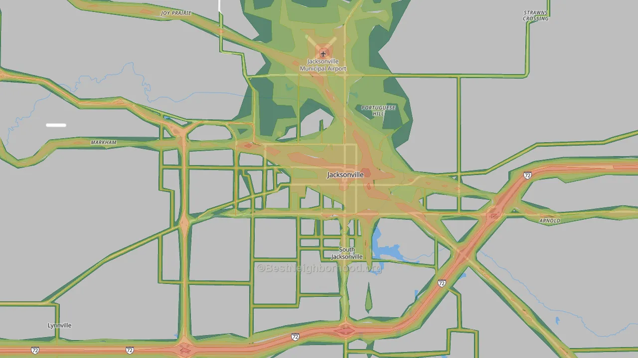 Jacksonville, IL Map of Noise Levels in Jacksonville