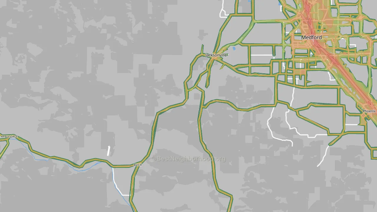 Jacksonville, OR Map of Noise Levels in Jacksonville
