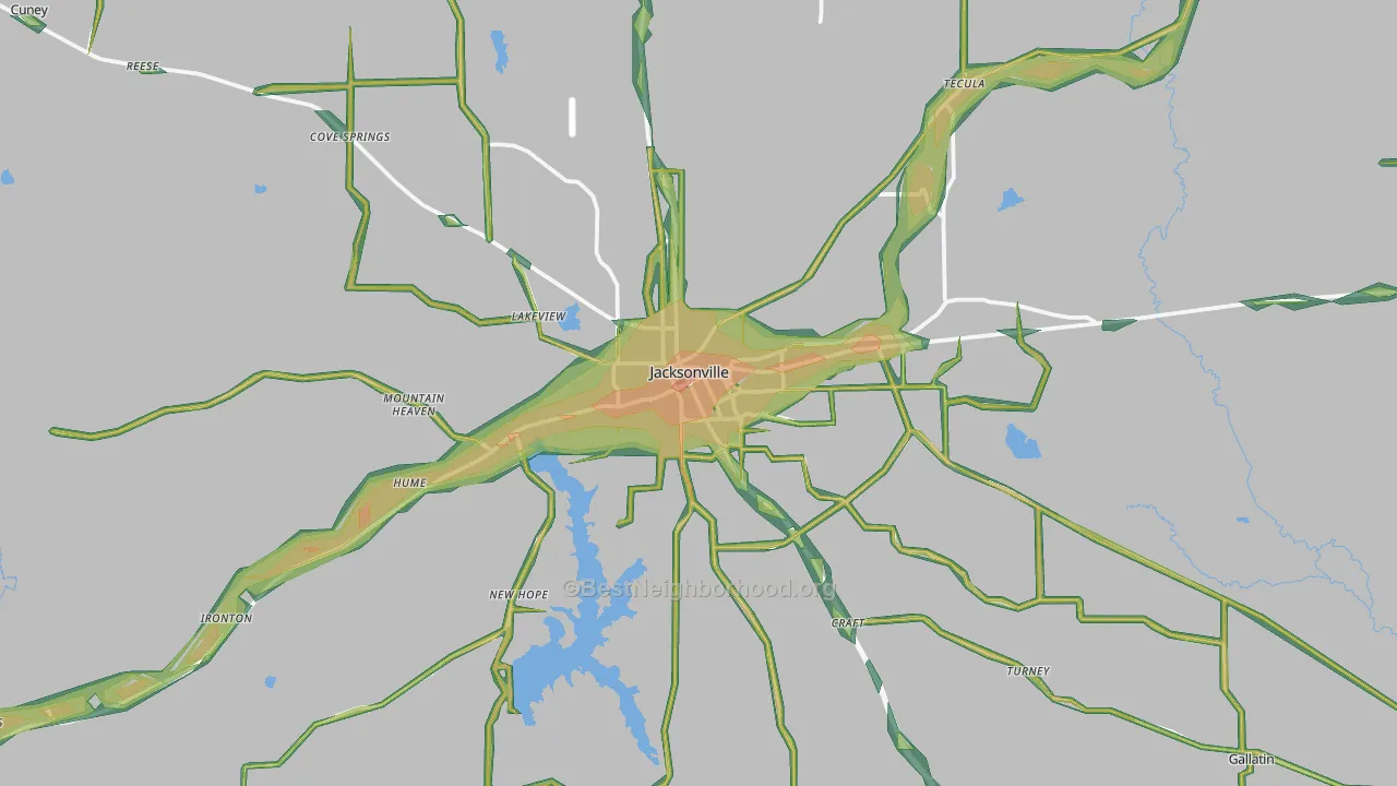 Jacksonville, TX Map of Noise Levels in Jacksonville