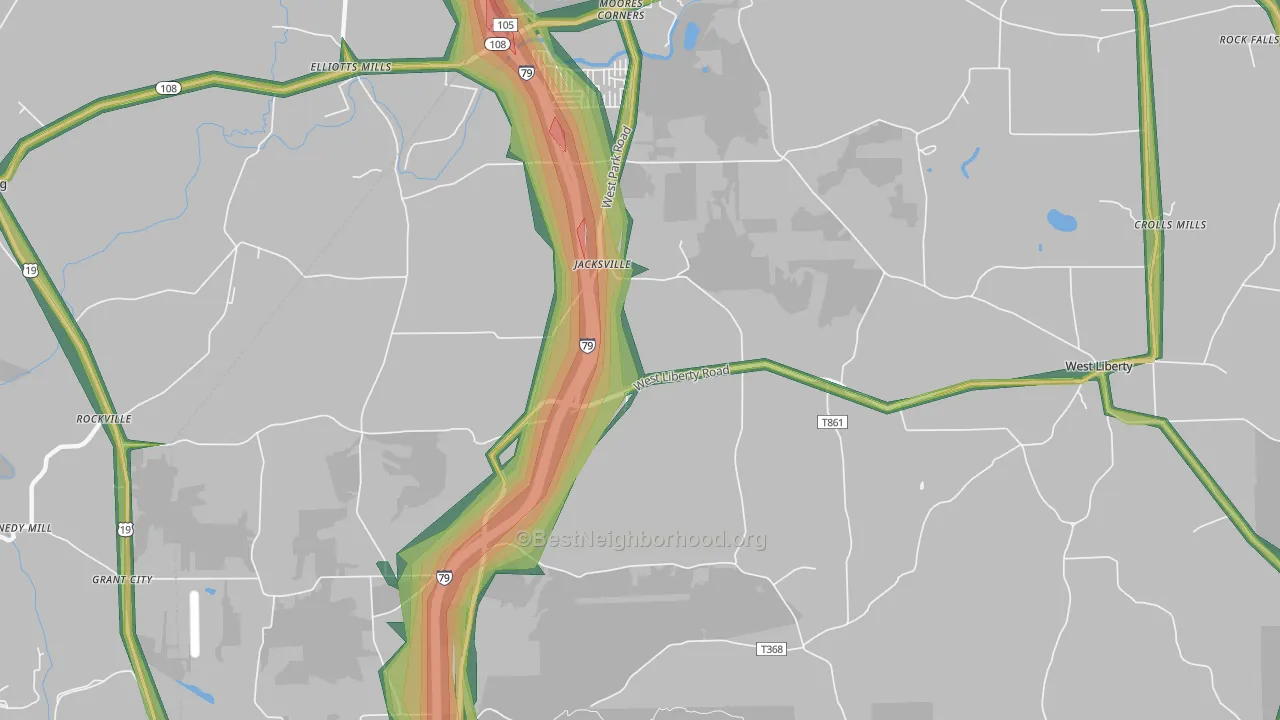 Jacksville, PA Map of Noise Levels in Jacksville