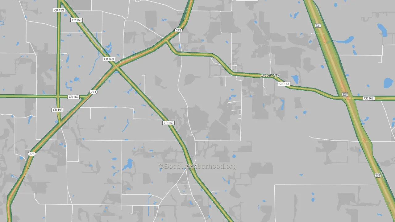 Jacob City, FL Map of Noise Levels in Jacob City