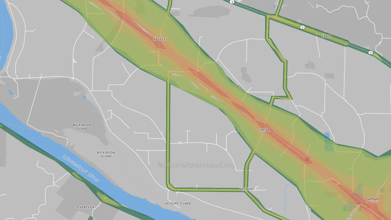 Jacob, IL Map of Noise Levels in Jacob