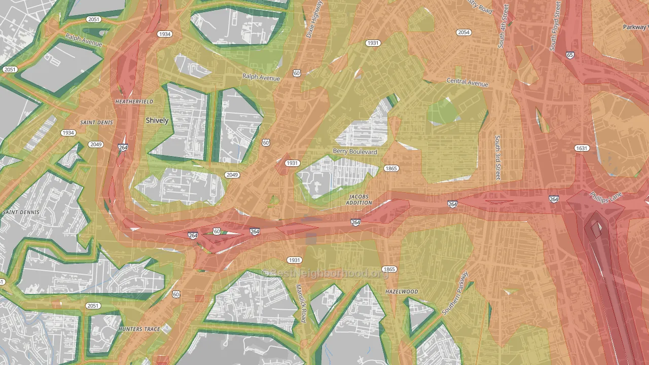 Jacobs, Louisville, KY Map of Noise Levels in Jacobs