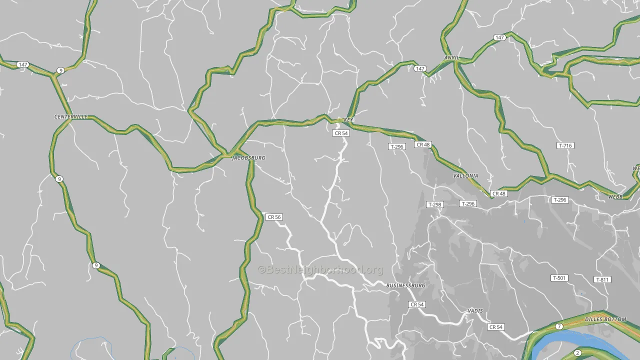 Jacobsburg, OH Map of Noise Levels in Jacobsburg