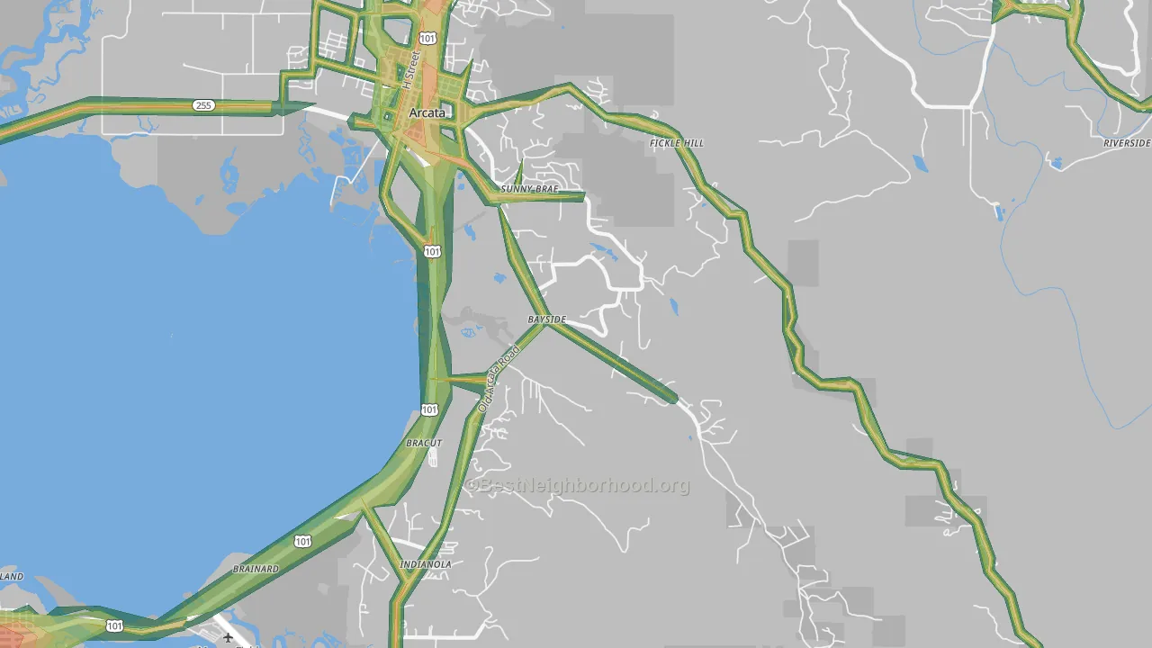 Jacoby Creek, Arcata, CA Map of Noise Levels in Jacoby Creek