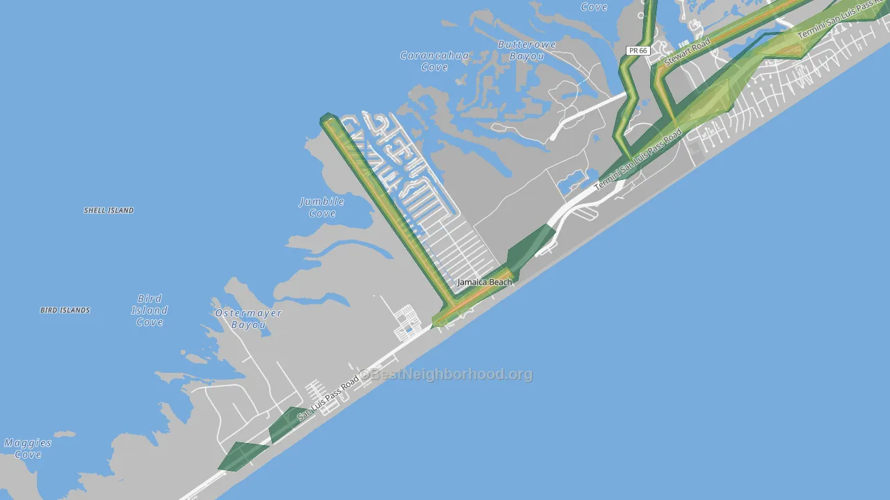 Jamaica Beach, TX Map of Noise Levels in Jamaica Beach