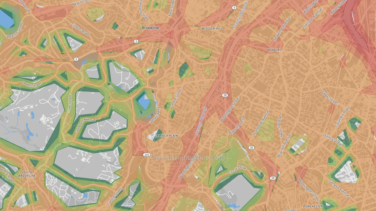Jamaica Plain, MA Map of Noise Levels in Jamaica Plain