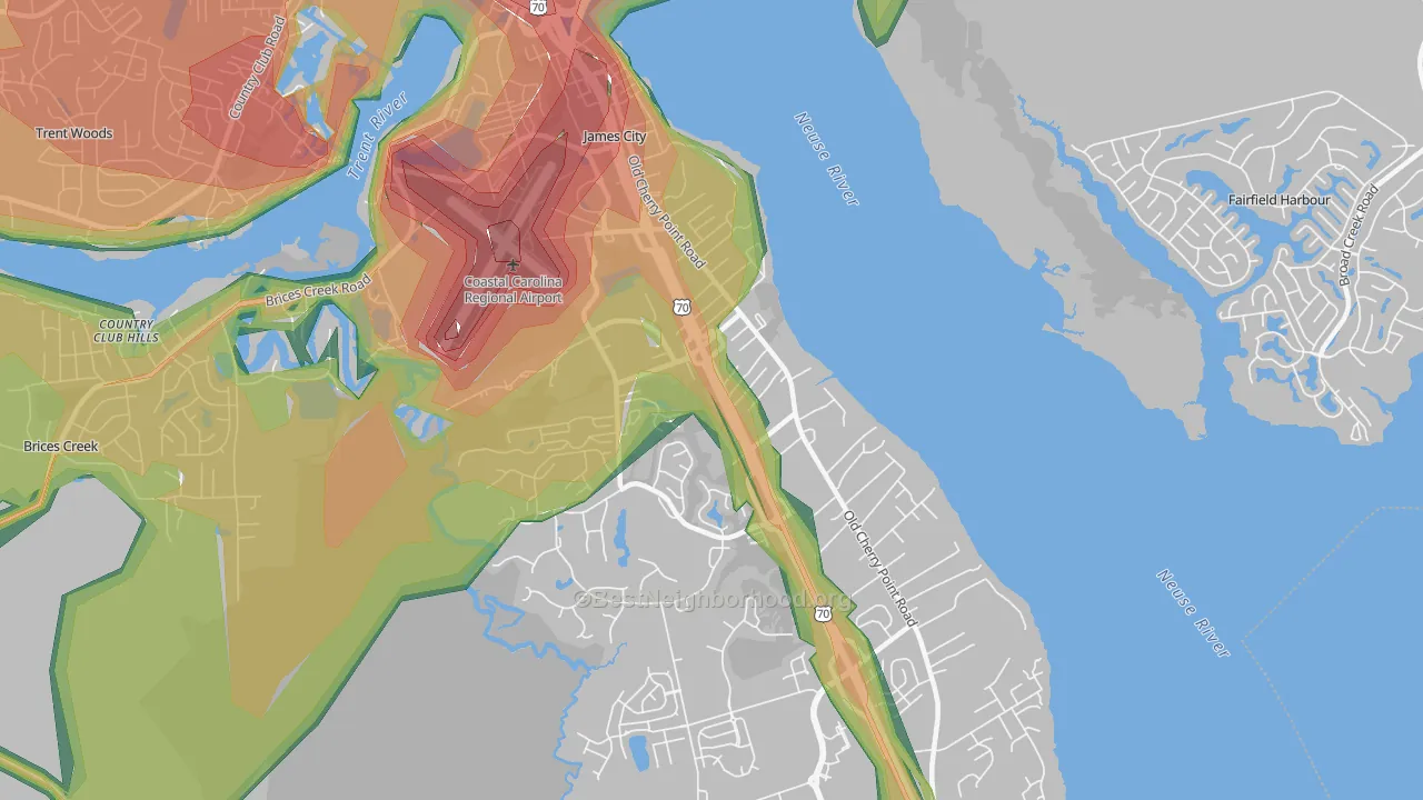 James City, NC Map of Noise Levels in James City