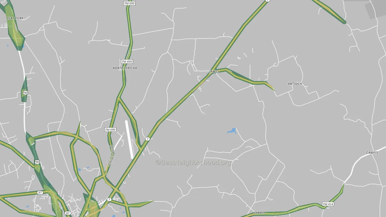 James, TX Map of Noise Levels in James