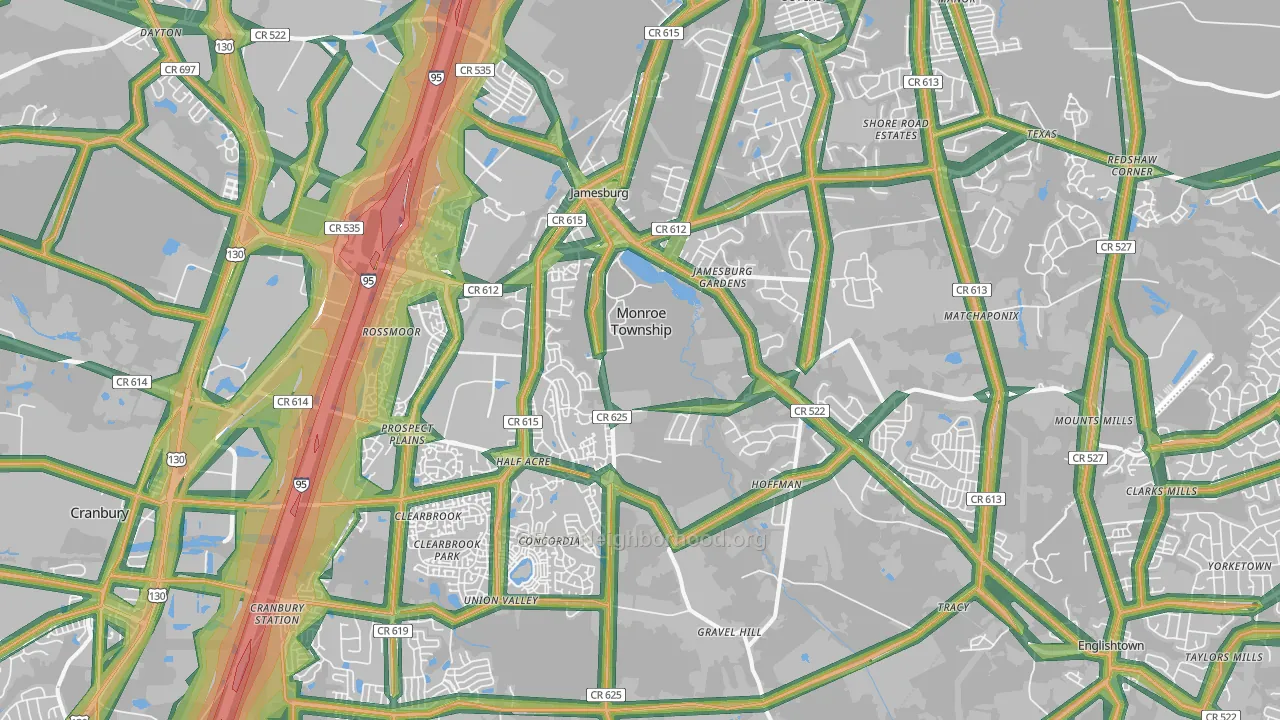Jamesburg, NJ Map of Noise Levels in Jamesburg