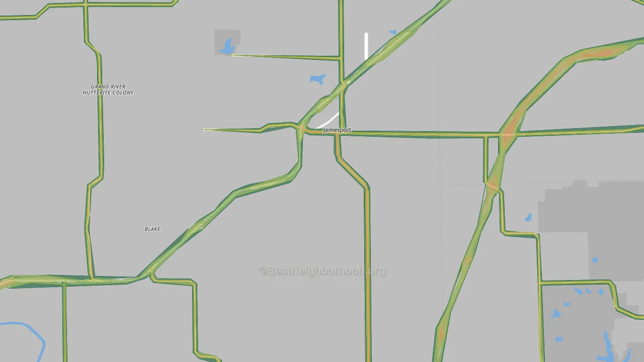 Jamesport, MO Map of Noise Levels in Jamesport